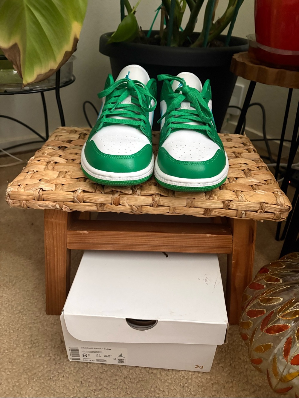 Women’s Green and White Low-Top Sneakers